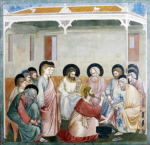 Die Fußwaschung. Fresko von Giotto di Bondone in der Cappella degli Scrovegni, Padua