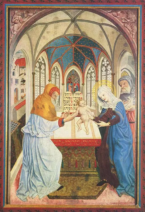 Darbringung im Tempel (Meister der Pollinger Tafeln, 1444)