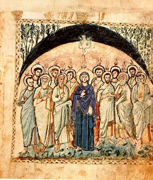 Ausgießung des Heiligen Geistes im Rabbula-Evangeliar (586)